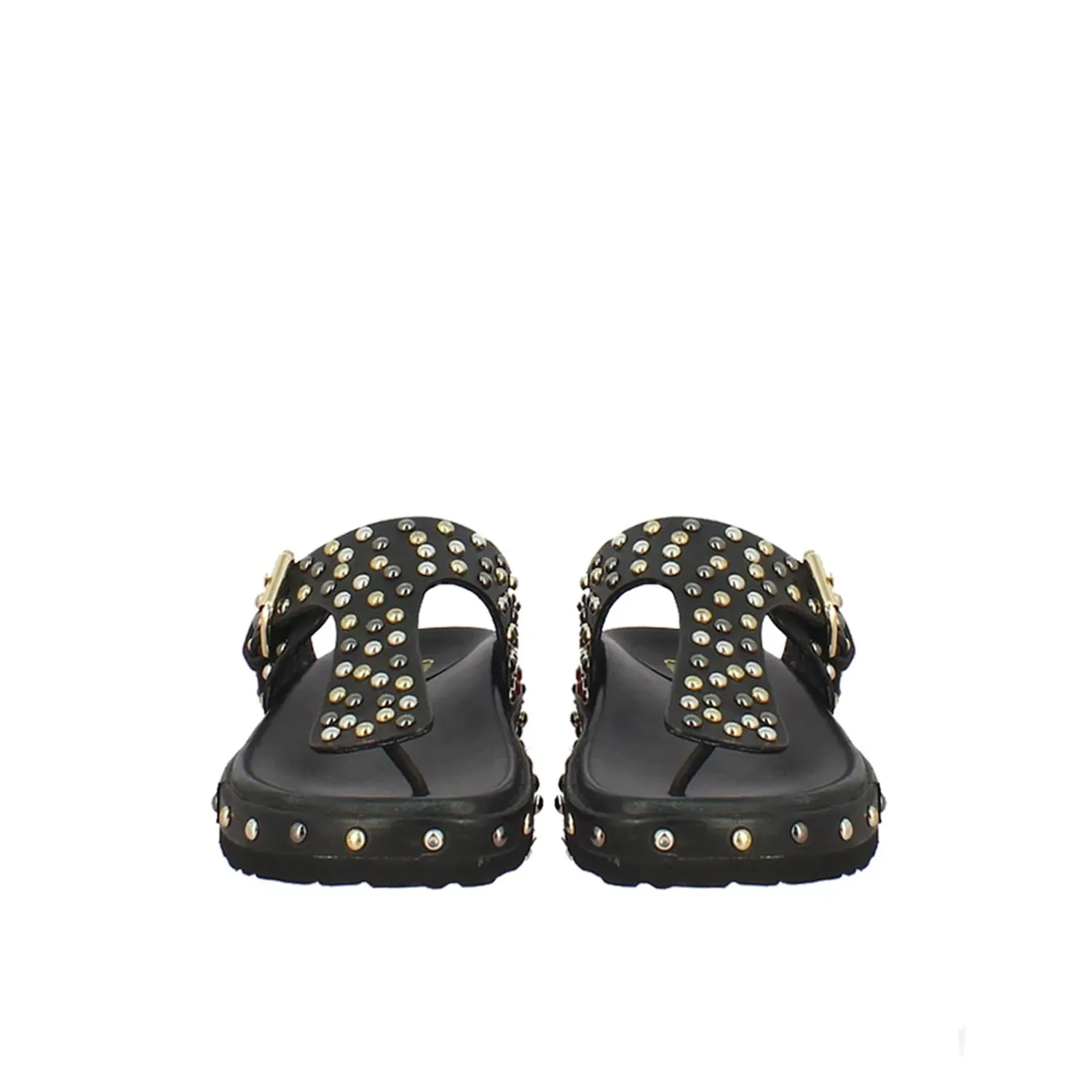 Boston Studded Buckle Black Leather Sandal