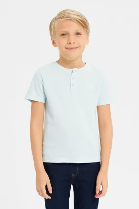 Boys Blue Short Sleeve Jacquard Henley T-Shirt