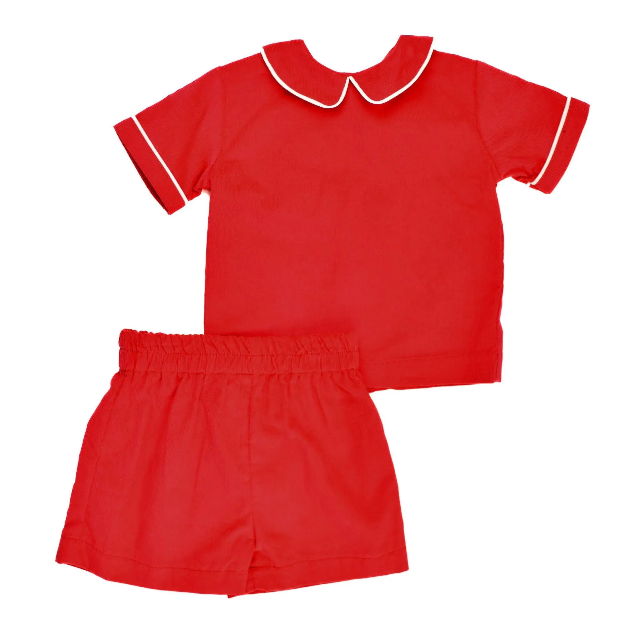 Boys Red Corduroy Shorts Set