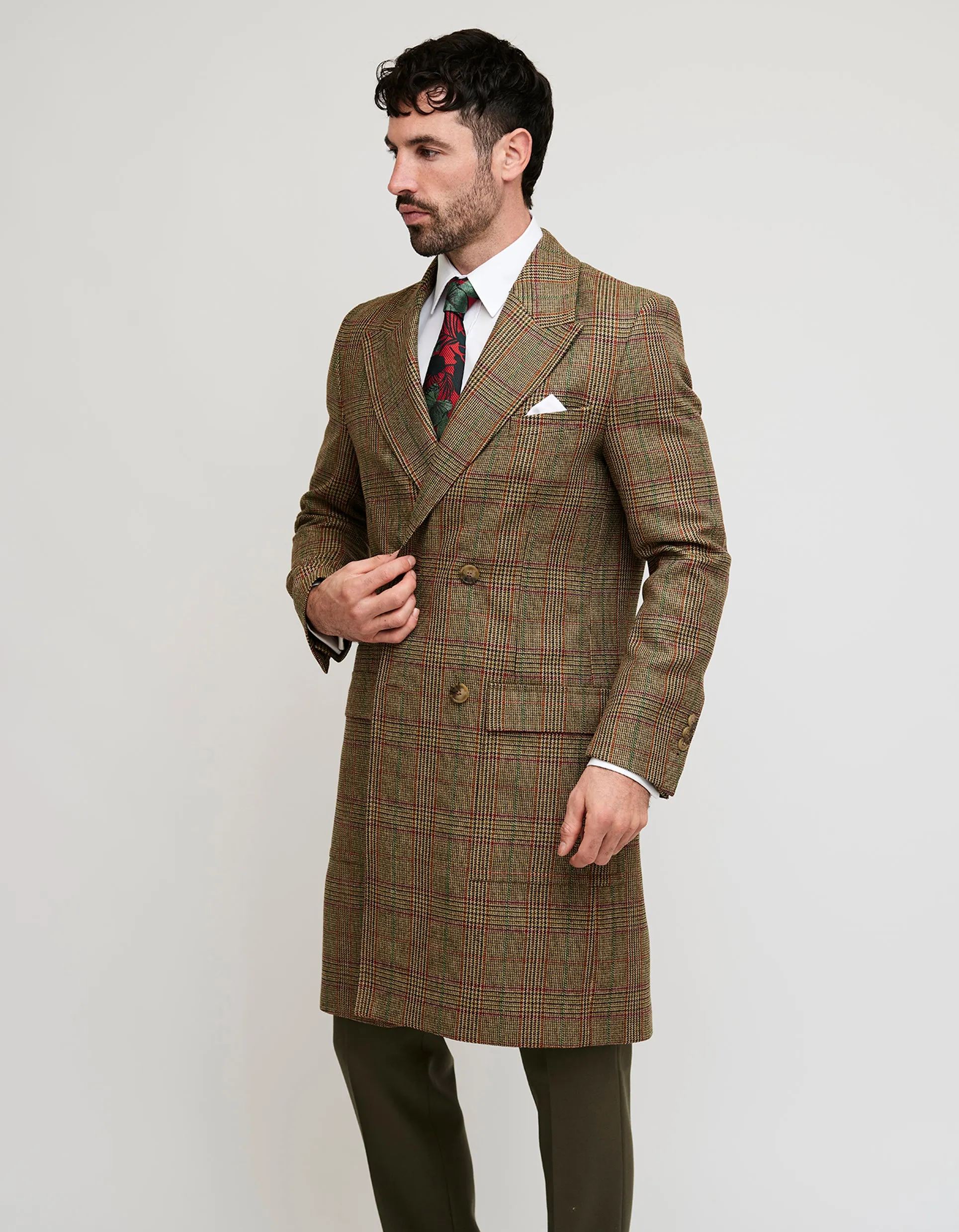 Brown Check Tweed Double Breasted Coat