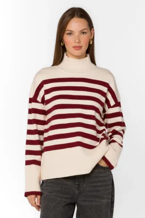 Caden White & Red Stripe Sweater