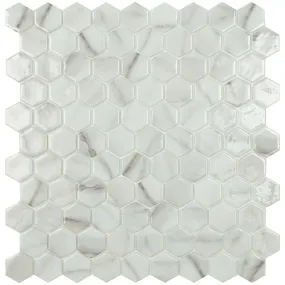 Calacatta Brillo Slip Resistant, Hexagon Mosaic - Glass Tile