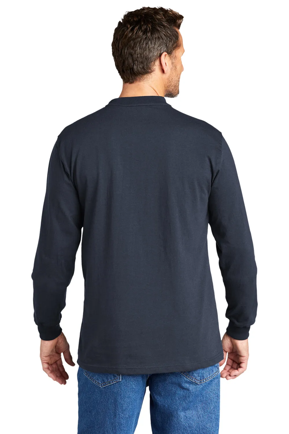 Carhartt Mens Long Sleeve Henley T-Shirt w/ Pocket - Navy Blue