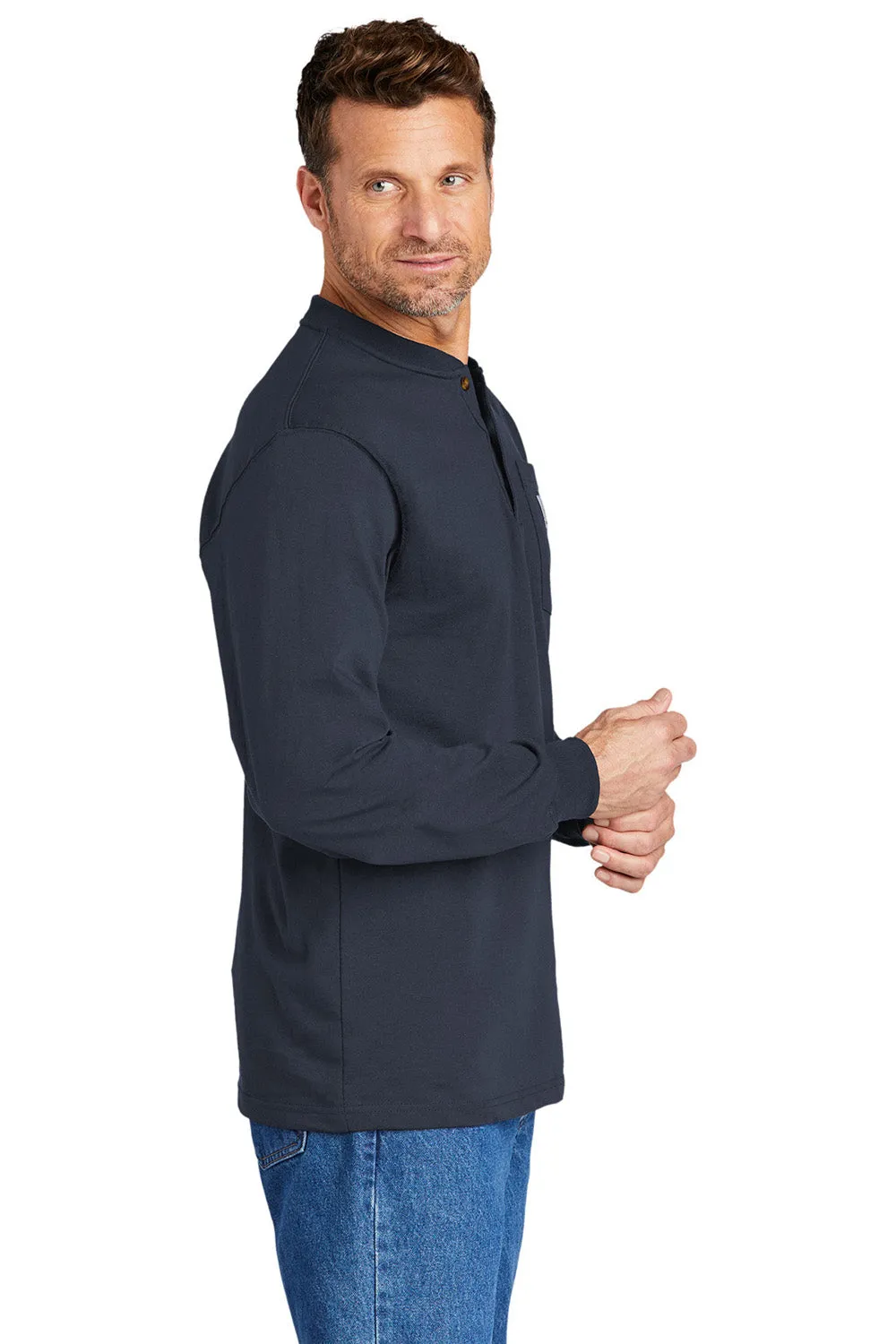 Carhartt Mens Long Sleeve Henley T-Shirt w/ Pocket - Navy Blue