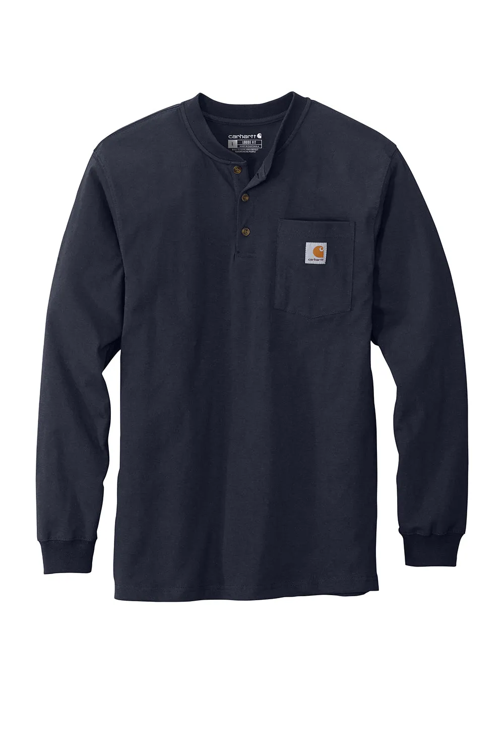 Carhartt Mens Long Sleeve Henley T-Shirt w/ Pocket - Navy Blue