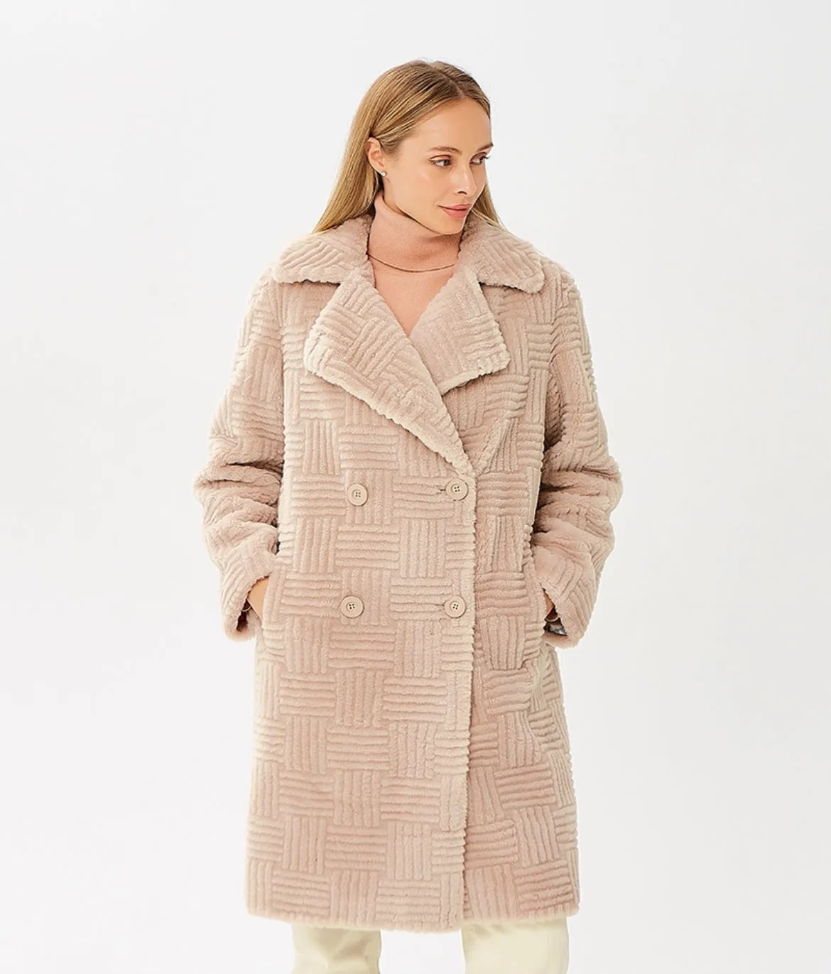 Chevron Motif Virgin Wool Coat