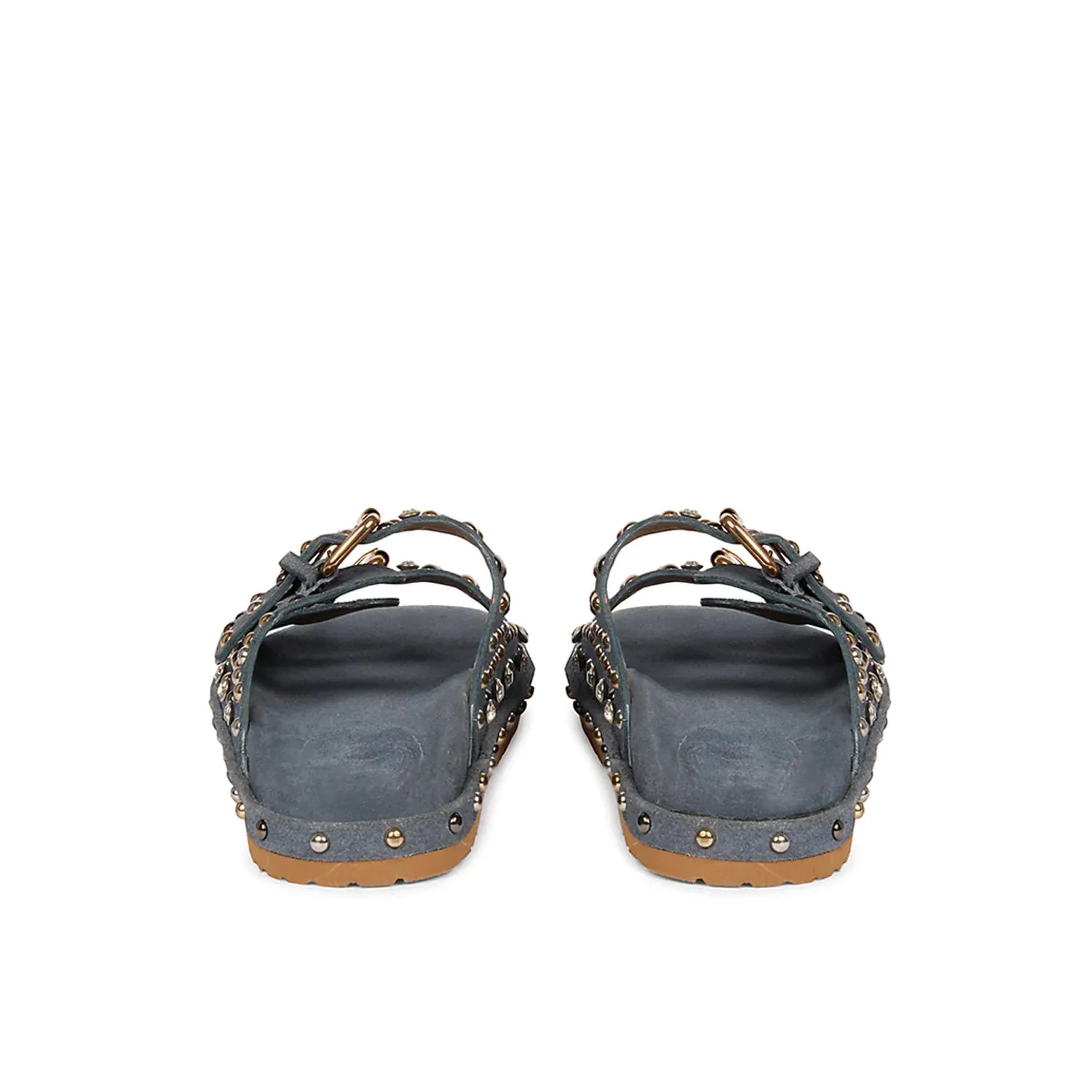 Chloe Studded Double Buckle Denim Leather Sandal