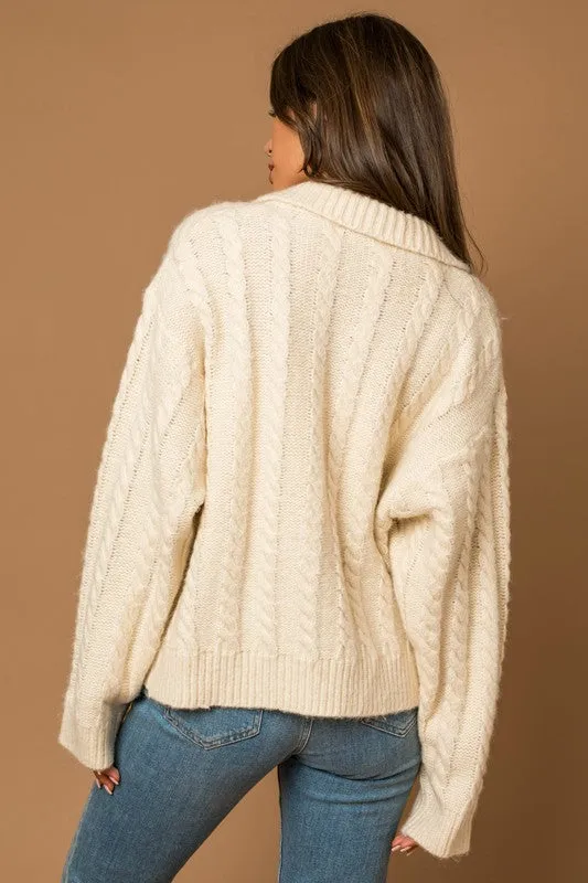 Collared Cable Sweater Cardigan