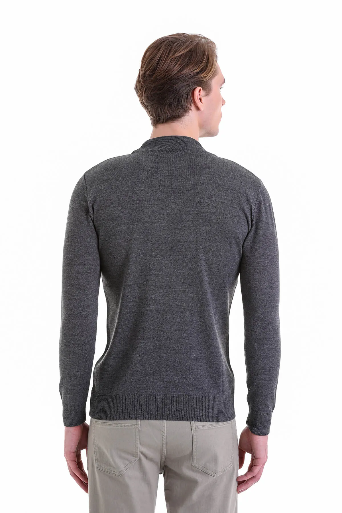 Comfort Fit Wool Blend Dark Gray Mock Neck Sweater