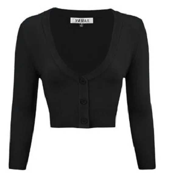 Cropped 3/4 Sleeve V-Neck Cardigan - Assorted Colours