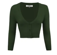 Cropped 3/4 Sleeve V-Neck Cardigan - Assorted Colours