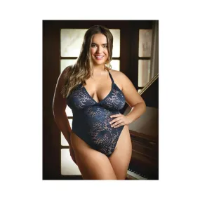 Curve Cara Strappy Stretch Lace Teddy With Snap Crotch Closure 3x/4x Ink Blue