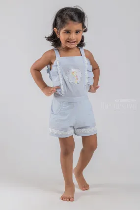 Cute Teddy Bear Printed Sleeveless Blue Top and Blue Trouser Set for Baby Girls