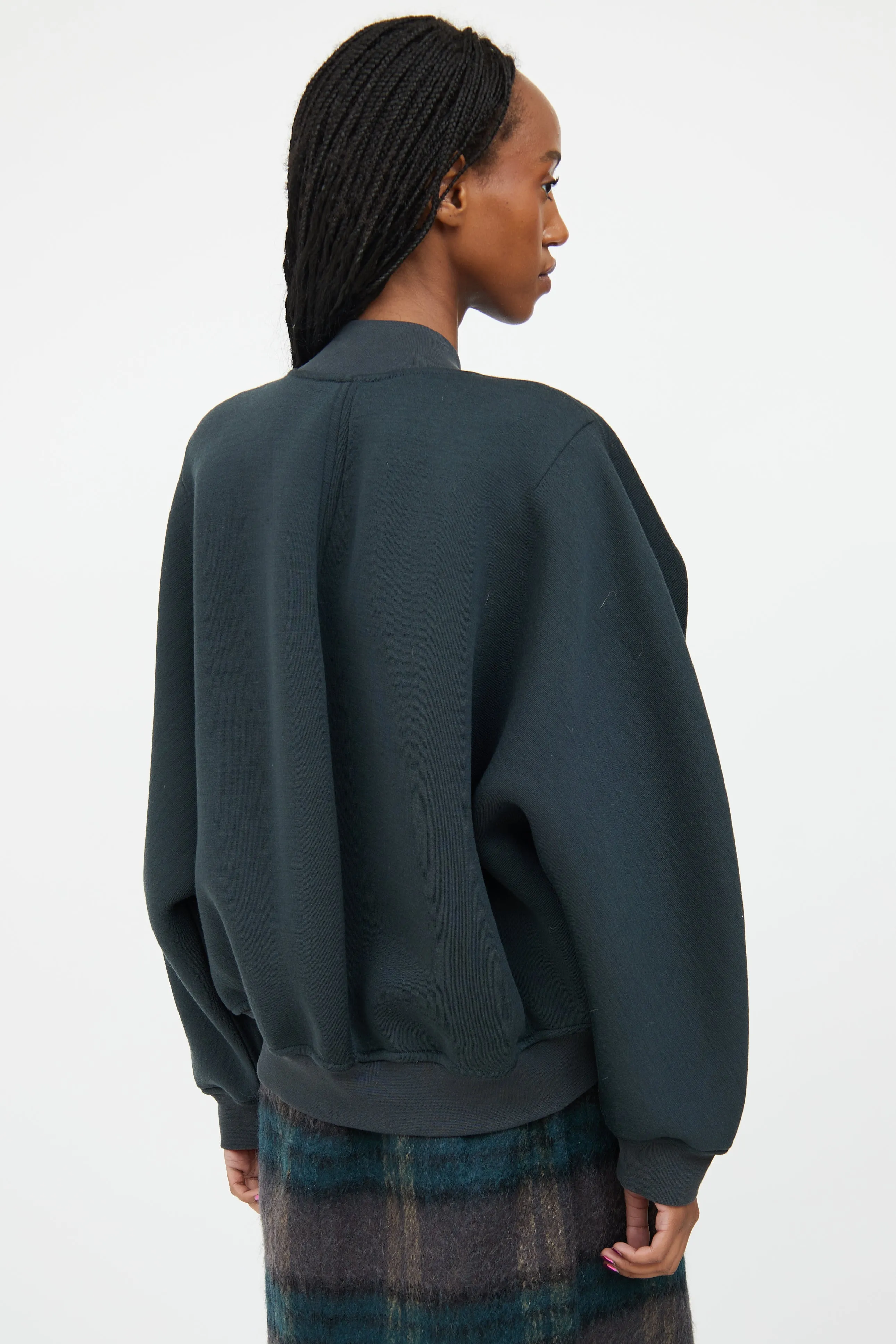 Dark Green Wool Bomber Jacket