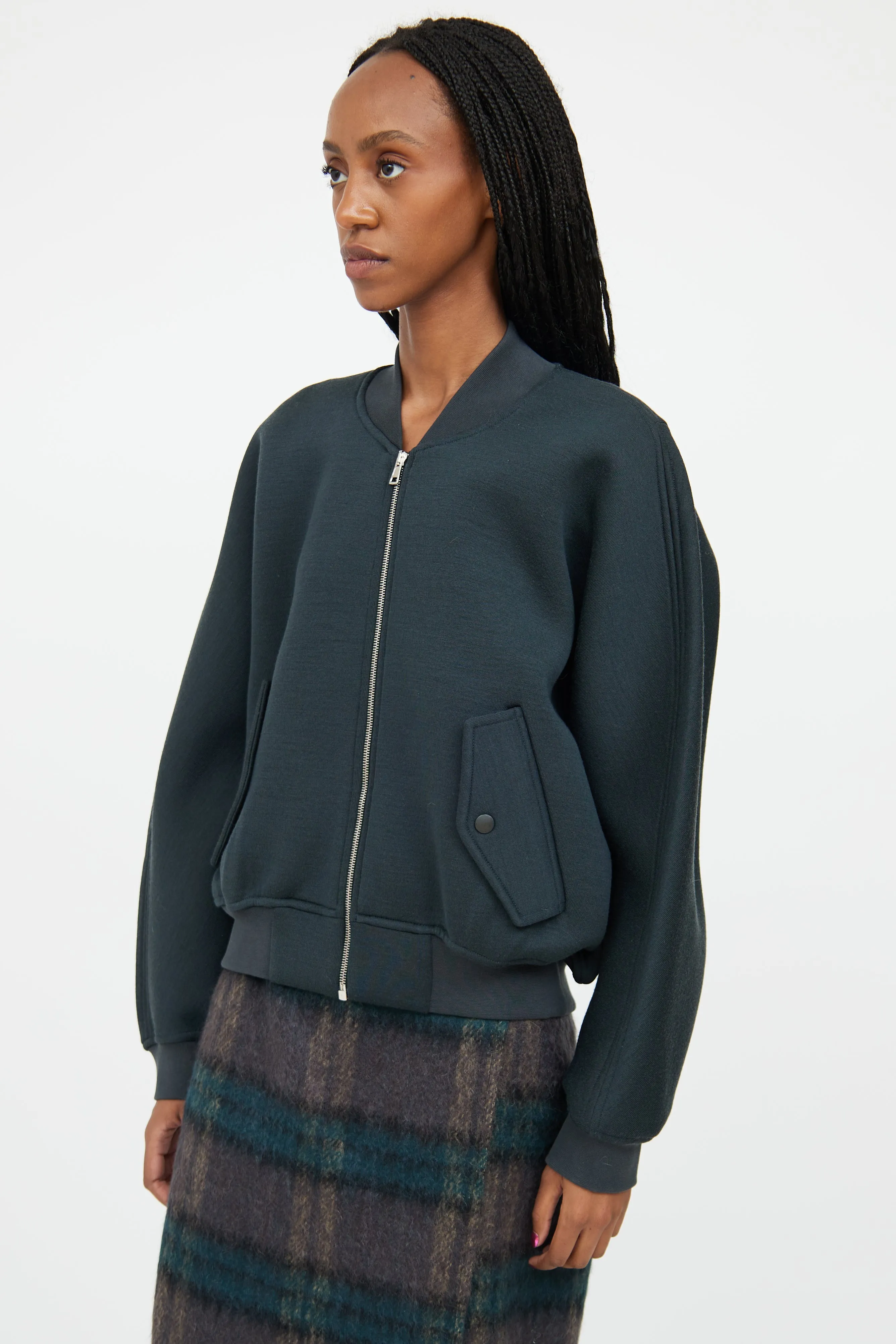 Dark Green Wool Bomber Jacket