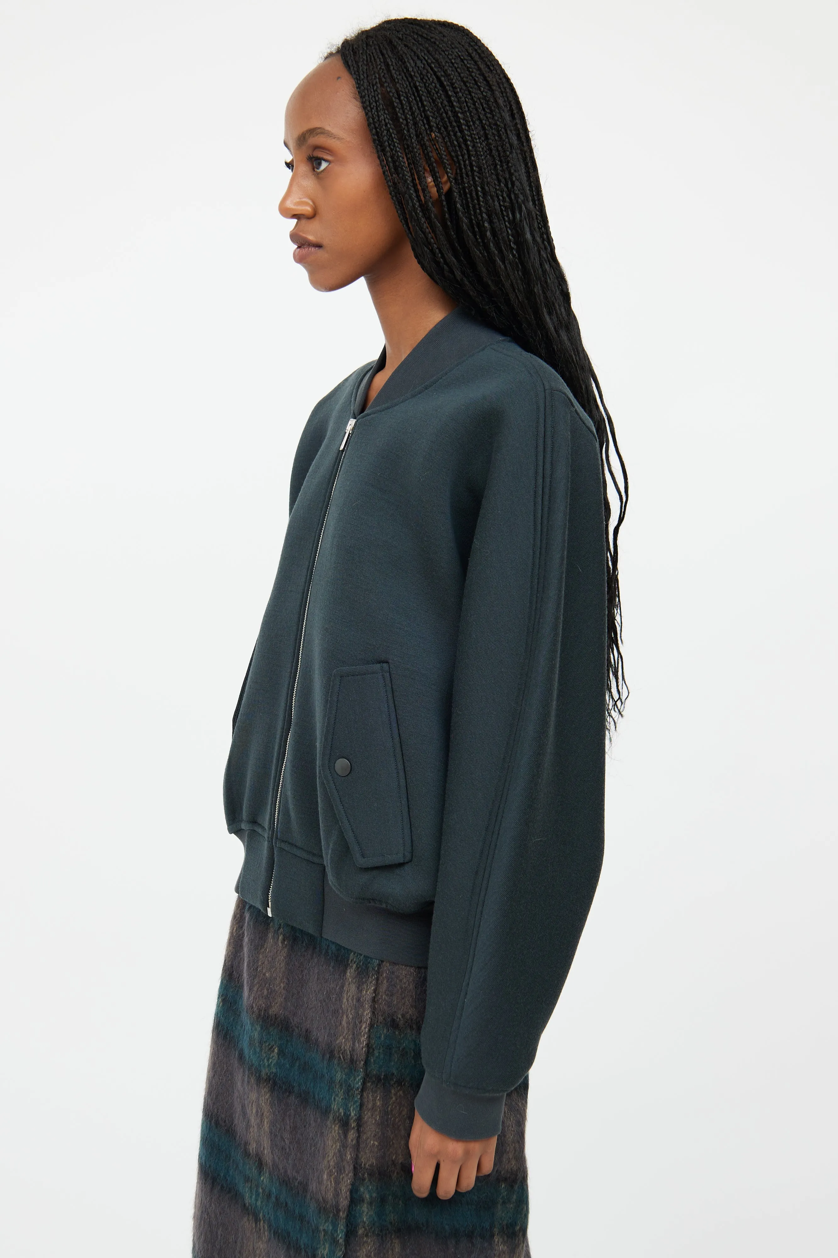 Dark Green Wool Bomber Jacket