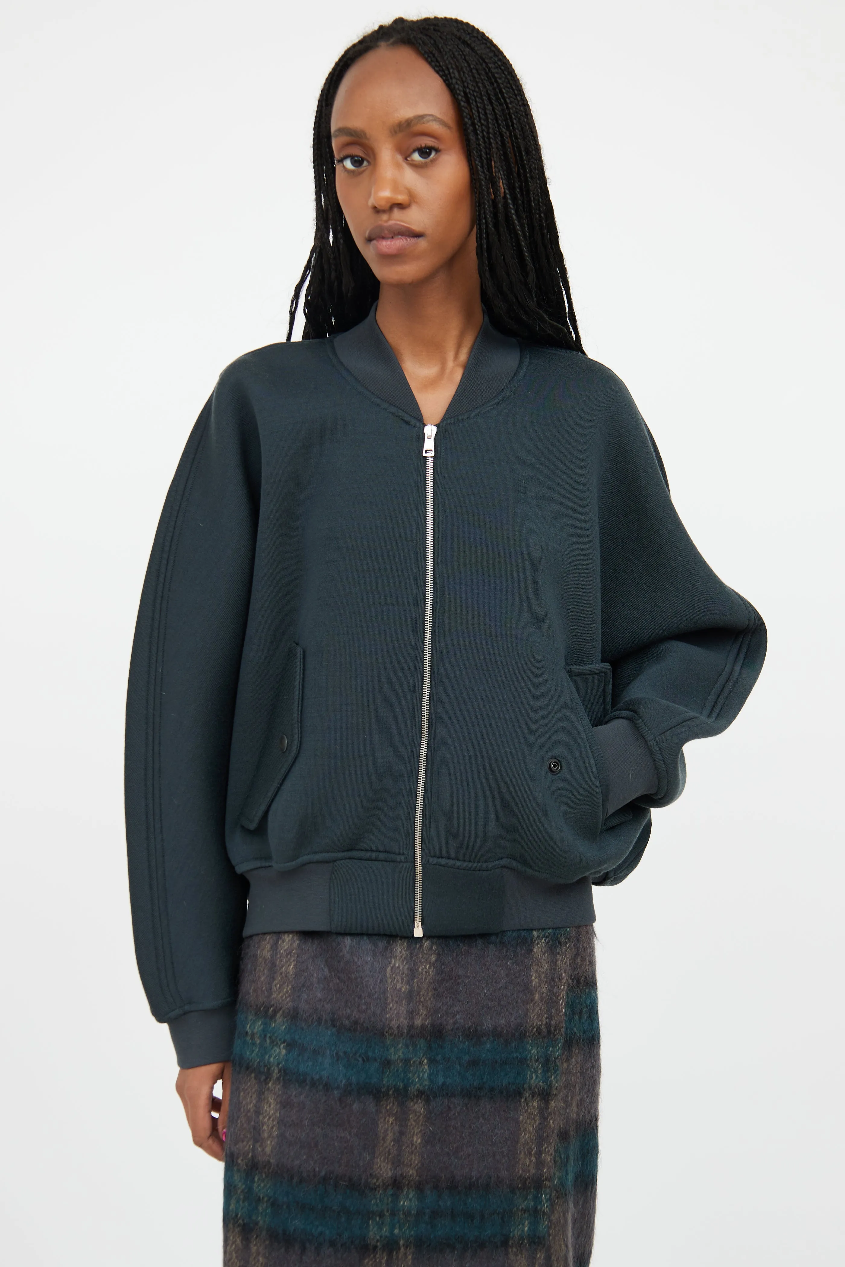 Dark Green Wool Bomber Jacket