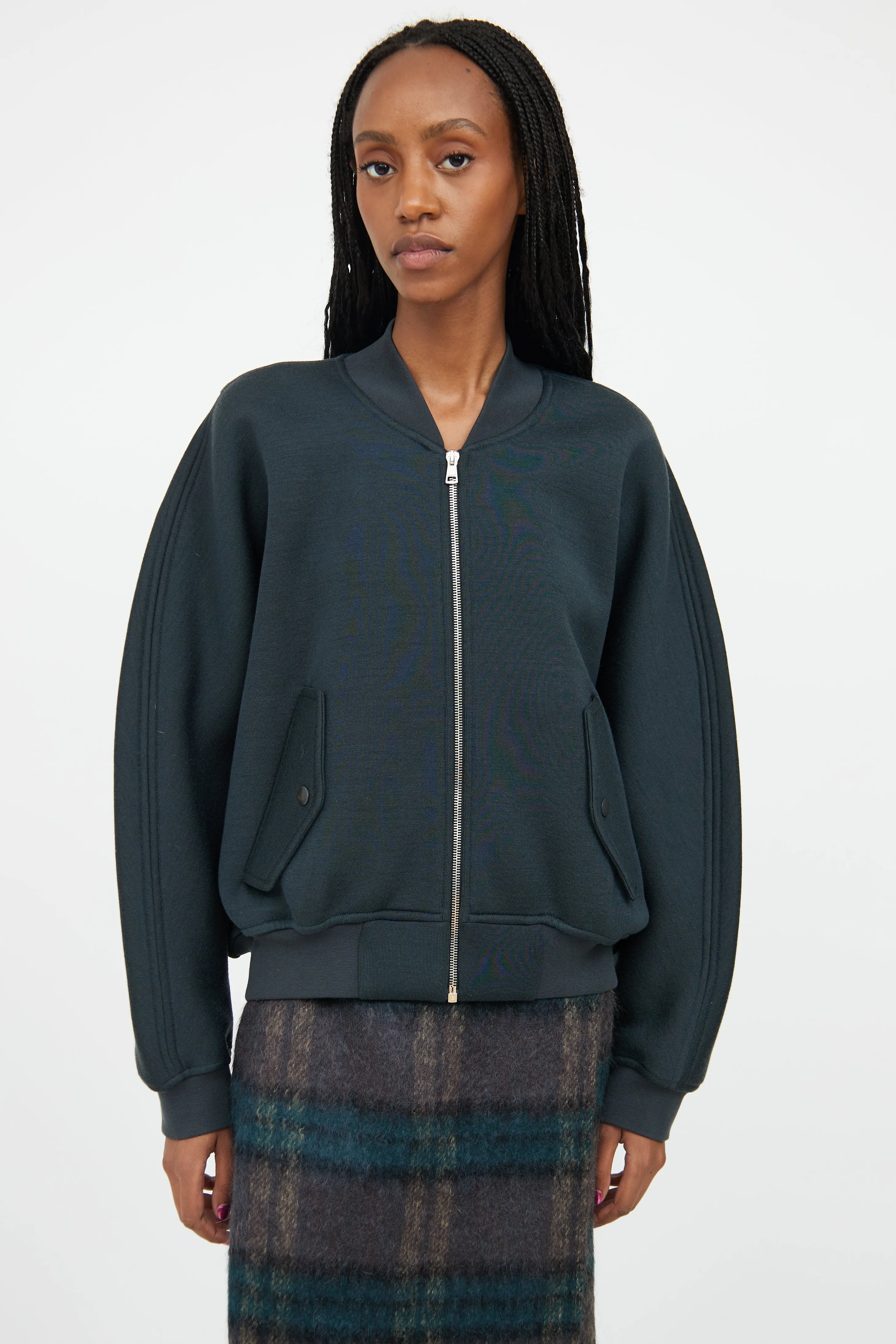 Dark Green Wool Bomber Jacket