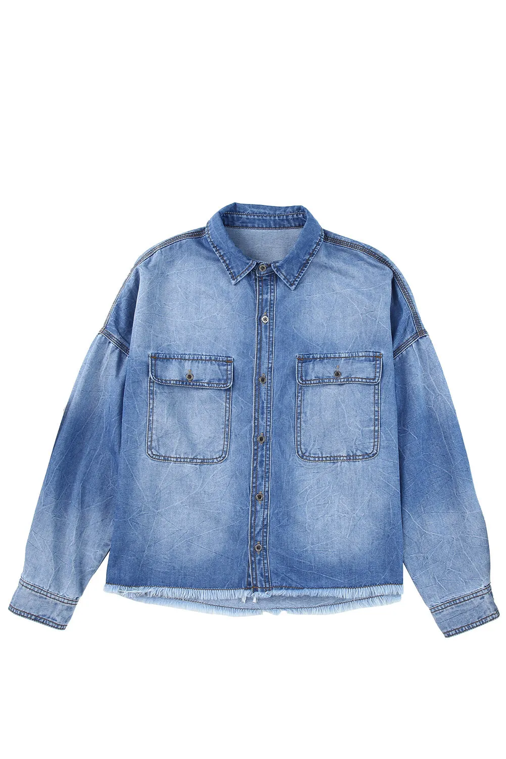 Denim Raw Hem Pocketed Shacket