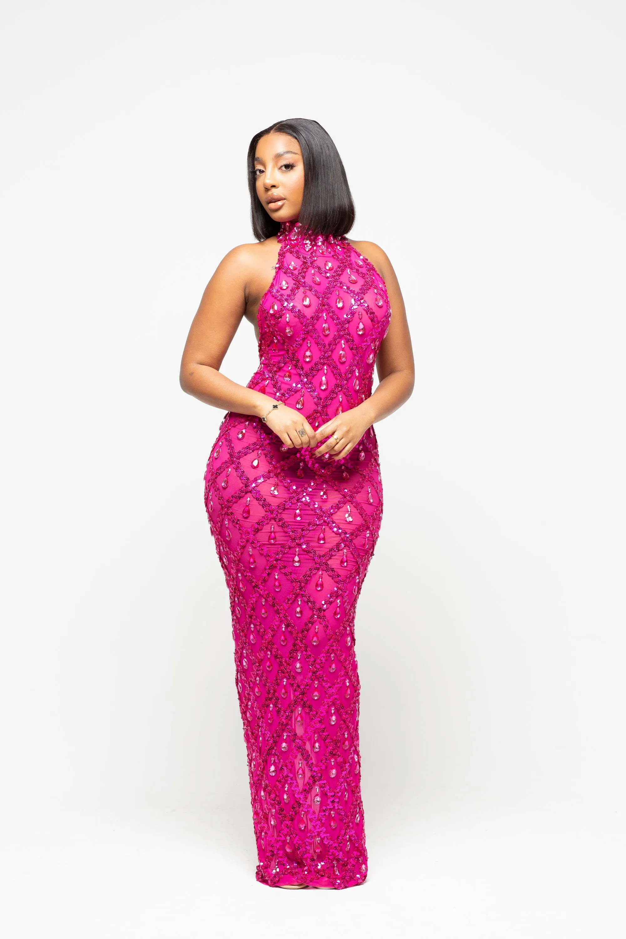 Diamond Maxi Dress Fuchsia Pink