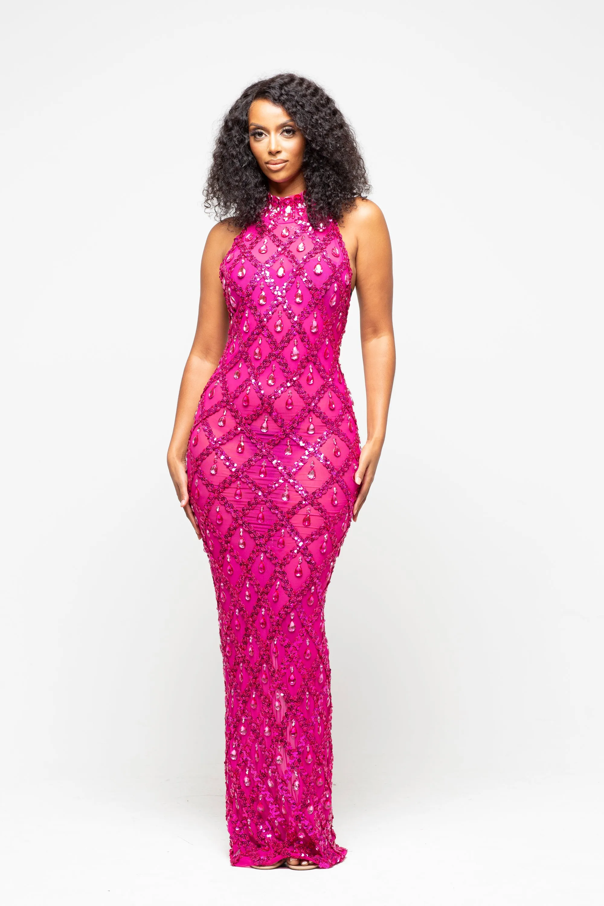 Diamond Maxi Dress Fuchsia Pink