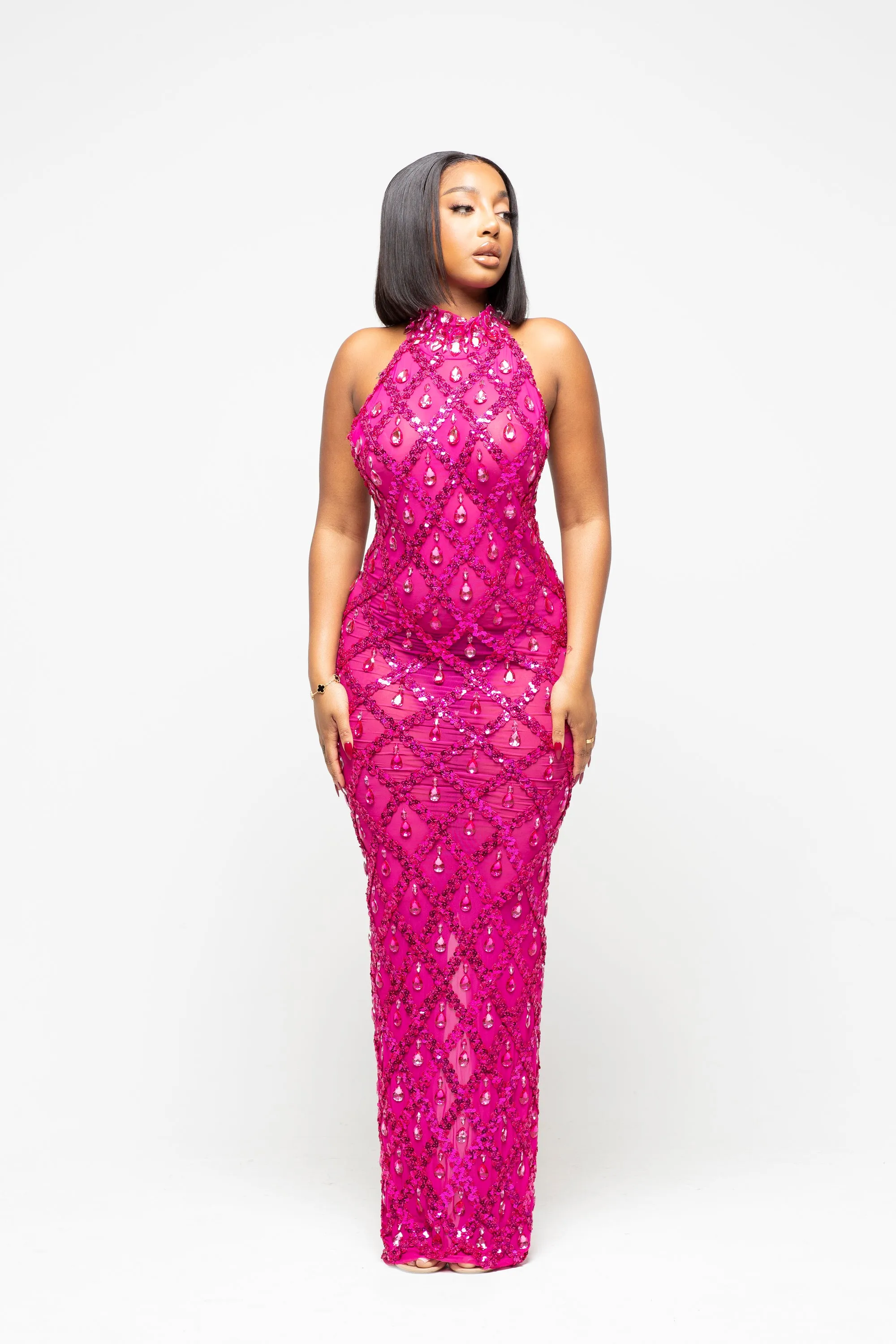 Diamond Maxi Dress Fuchsia Pink