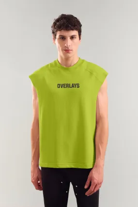 Digital Green Heavyweight Sleeveless Tank Top With Raw Edges