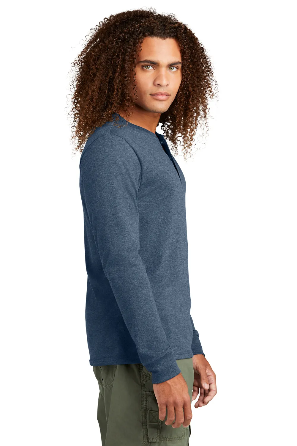 District Mens Perfect Tri Long Sleeve Henley T-Shirt - Navy Blue Frost