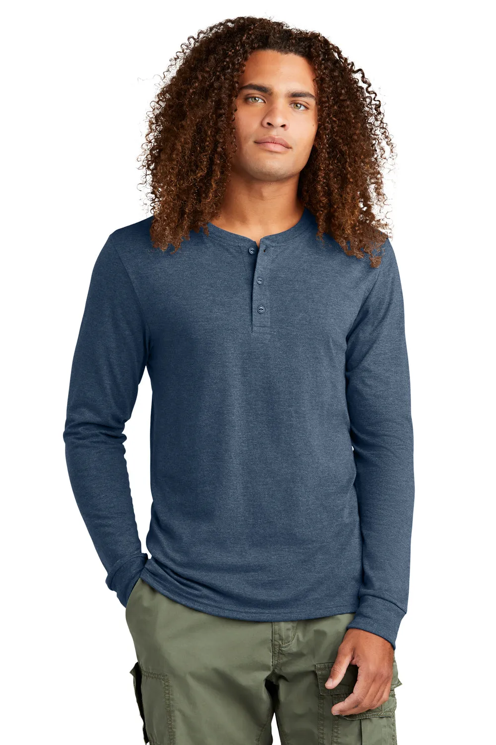 District Mens Perfect Tri Long Sleeve Henley T-Shirt - Navy Blue Frost