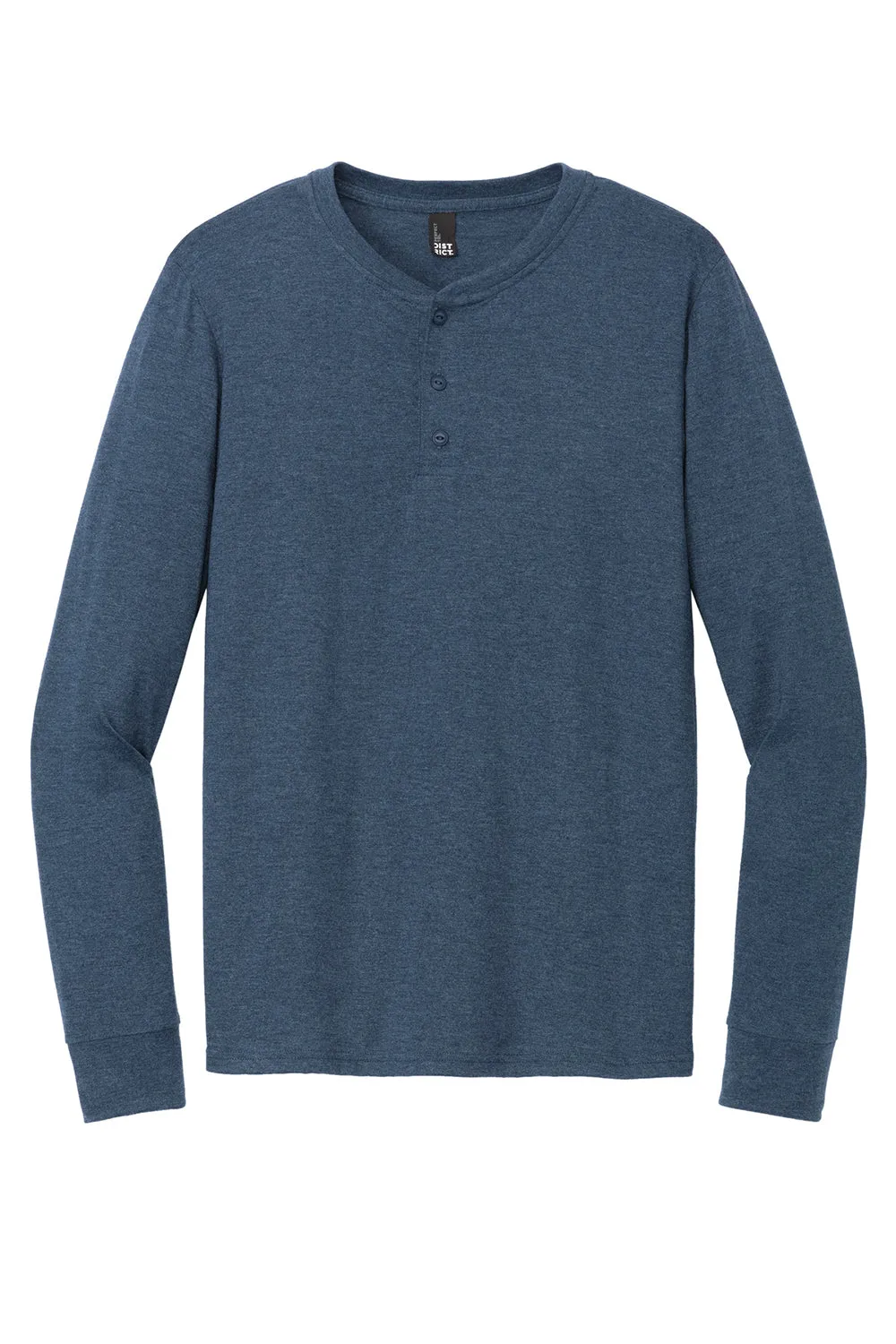 District Mens Perfect Tri Long Sleeve Henley T-Shirt - Navy Blue Frost