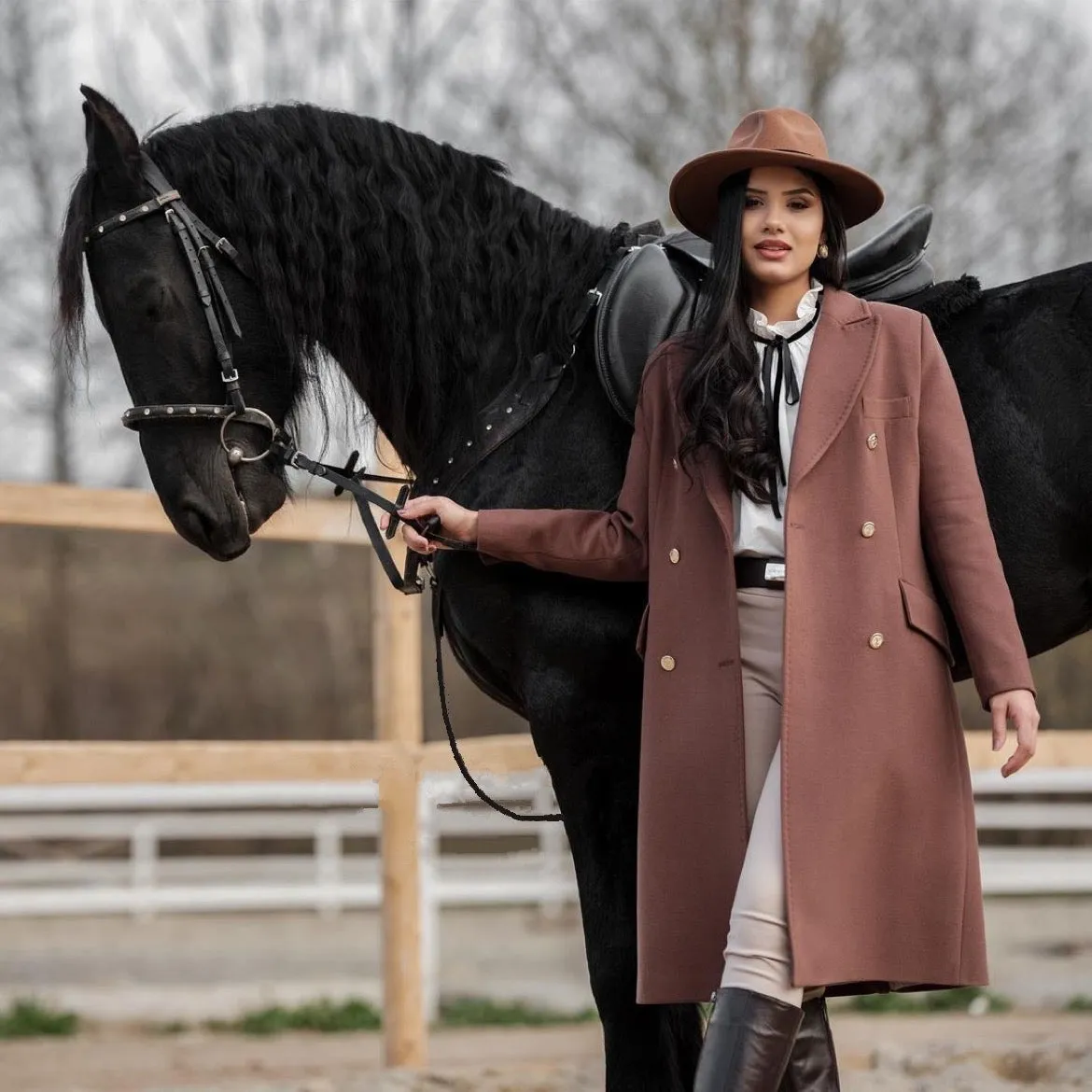 Double-Breasted Wool Blend Coat