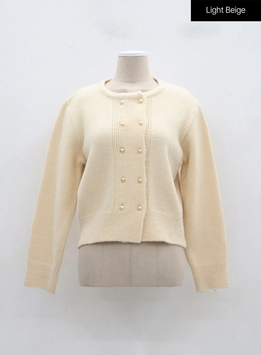 Double Golden Button Crewneck Cardigan BJ309