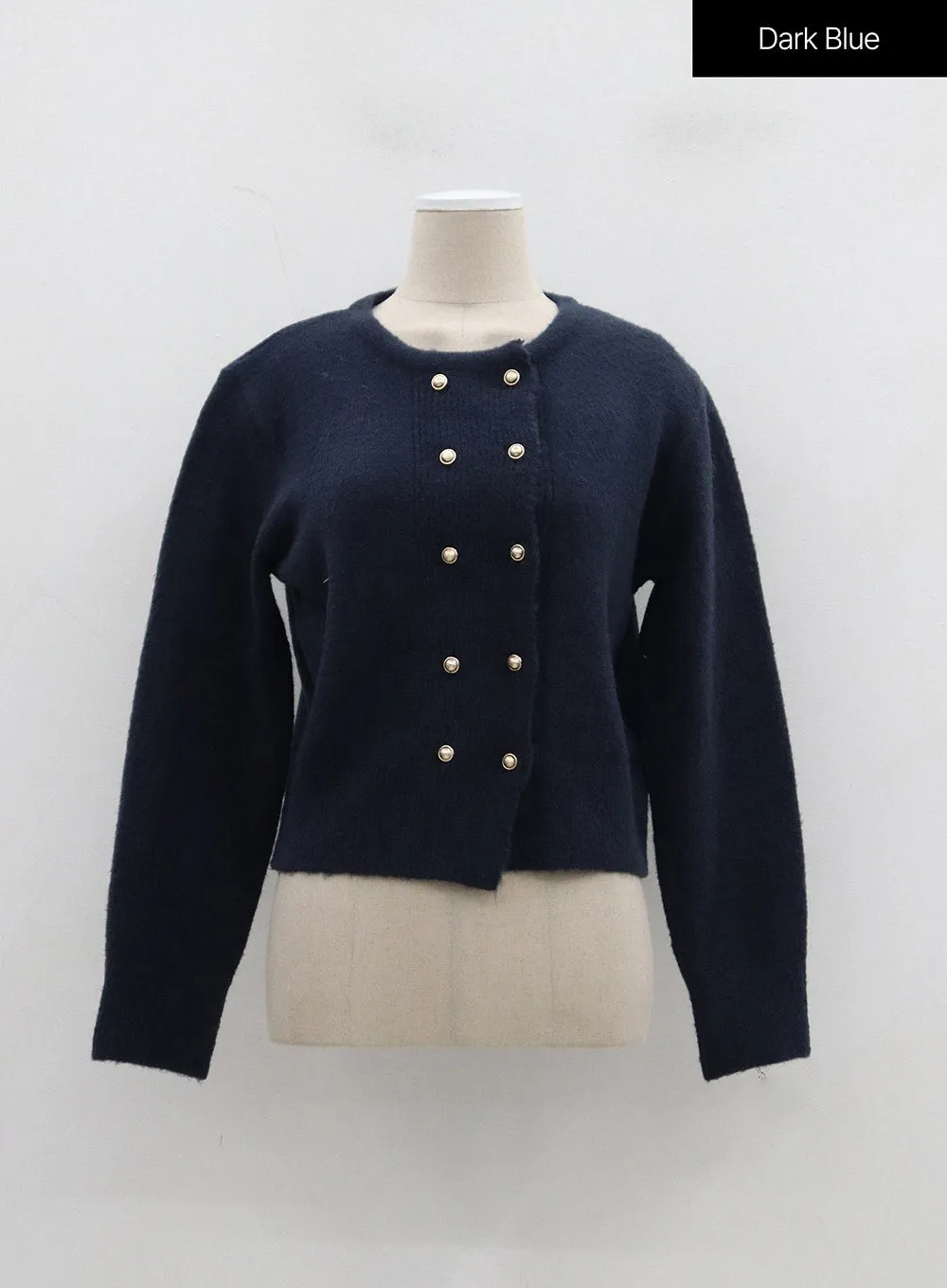 Double Golden Button Crewneck Cardigan BJ309