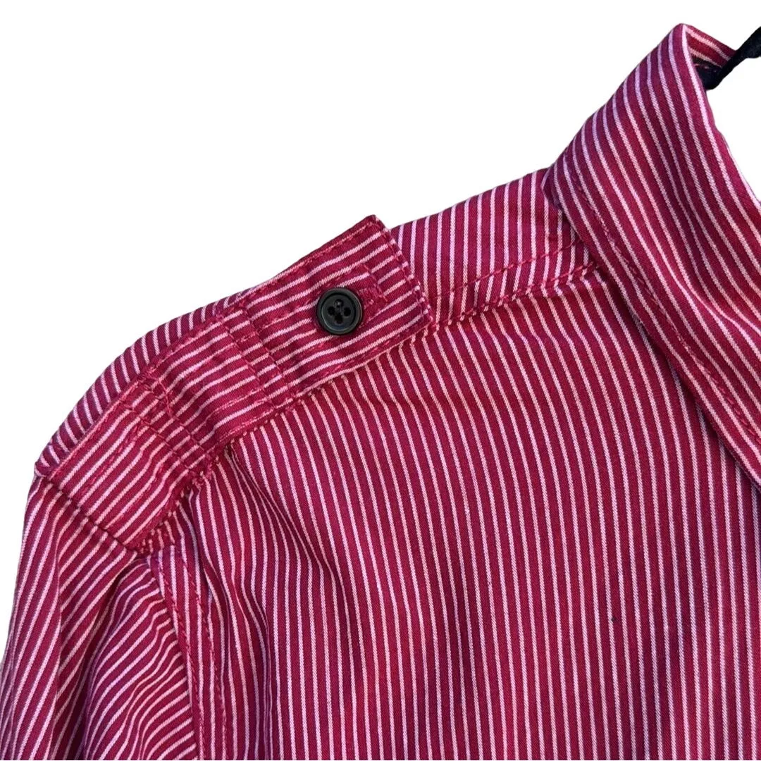 Eighty Eight Platinum Men's Red & White Striped Button-Up Cotton Shirt - Medium