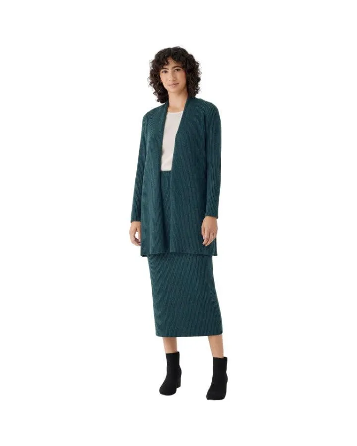 Eileen Fisher Rib Knit Wool Long Cardigan