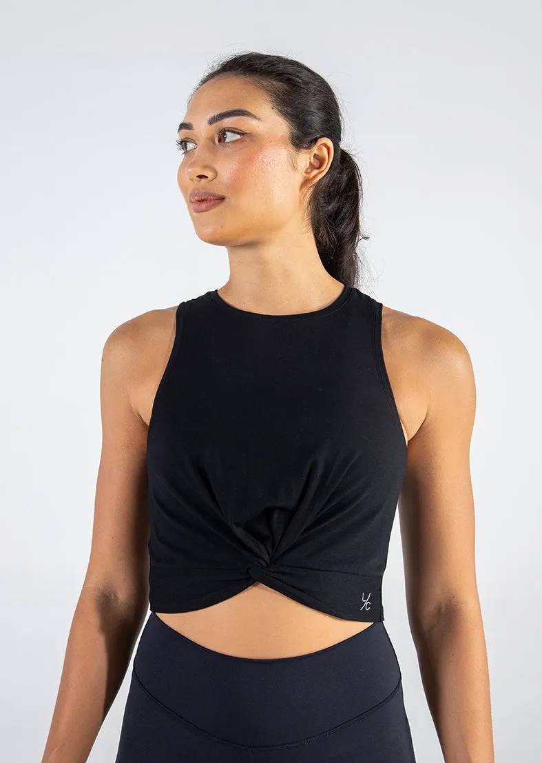 Elevate Lounge Knot Tank Black Final Sale