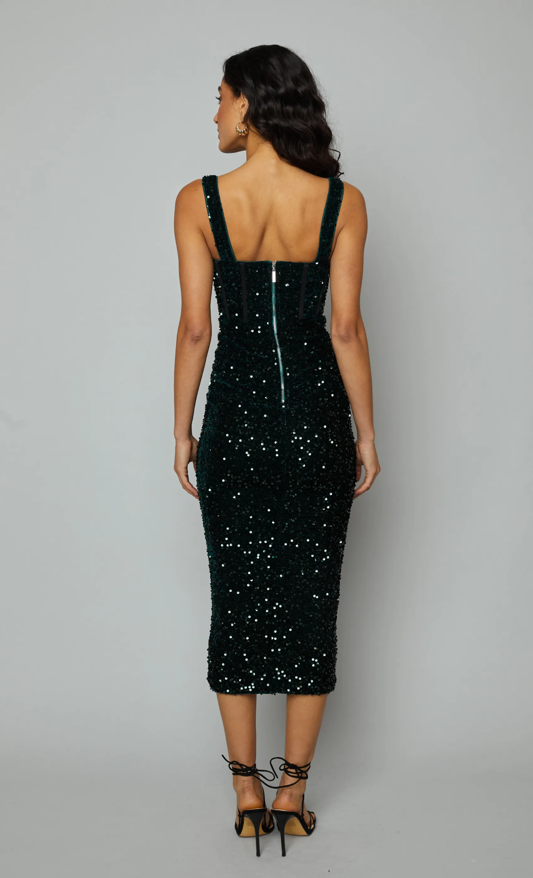 Emerald Sequin Corset Velvet Midaxi Dress