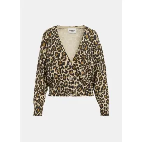 Essentiel Antwerp Brown Leopard Jacquard-Knitted V-neck Cardigan