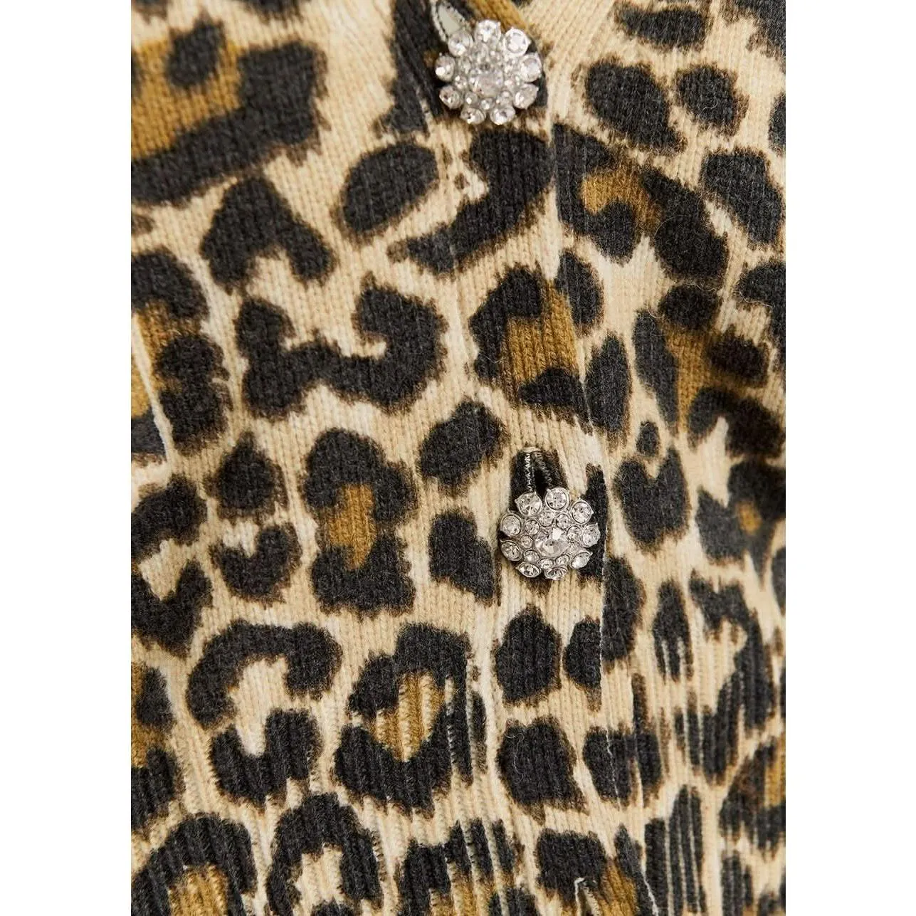 Essentiel Antwerp Brown Leopard Jacquard-Knitted V-neck Cardigan