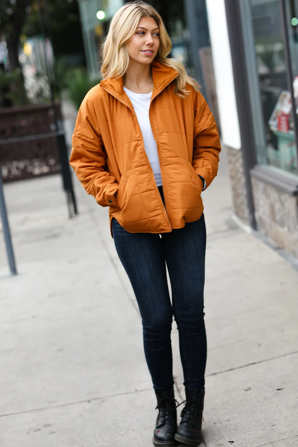 Eyes On You Butterscotch Quilted Puffer Jacket