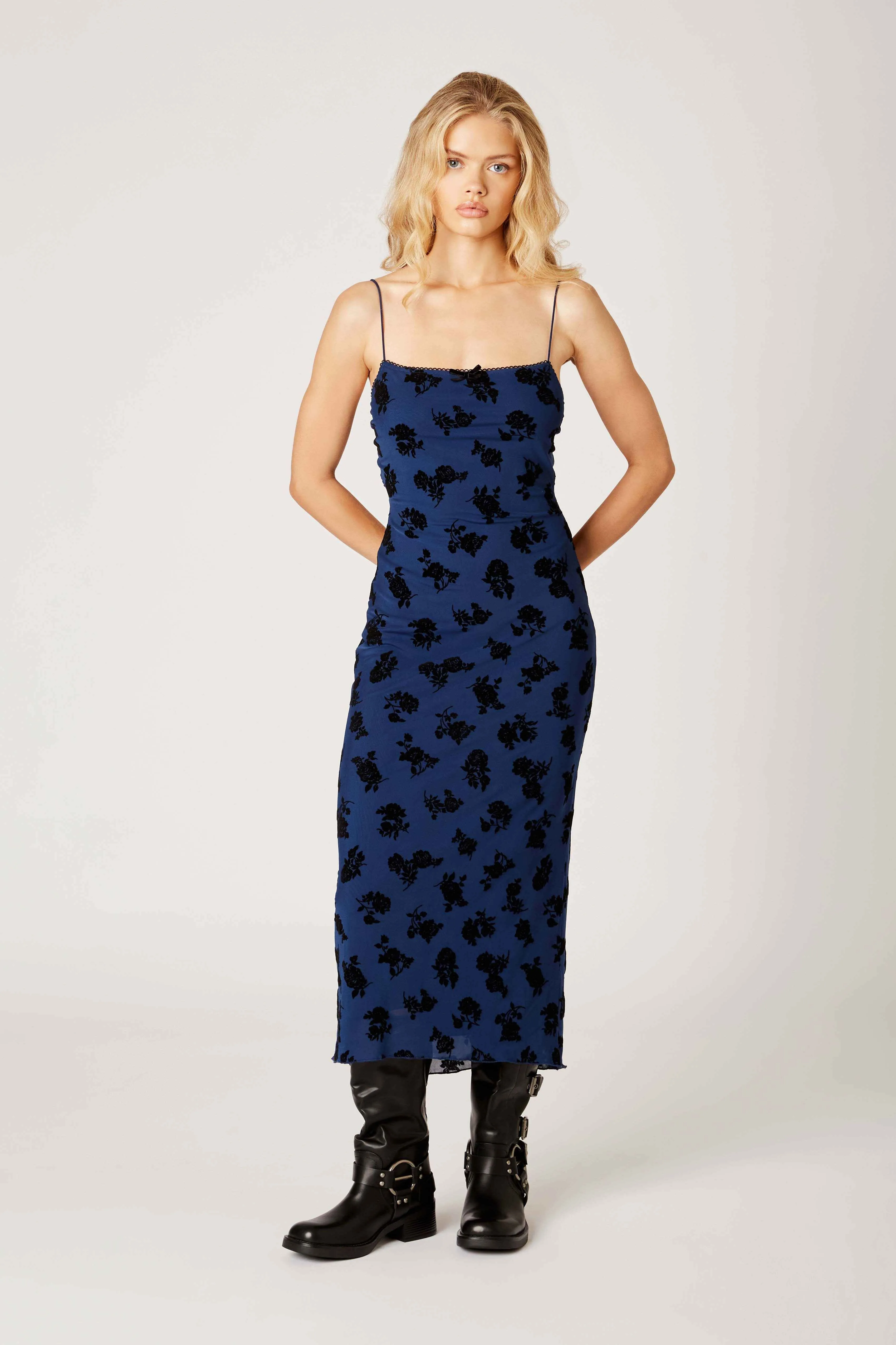 Falling Roses Maxi Dress Blue