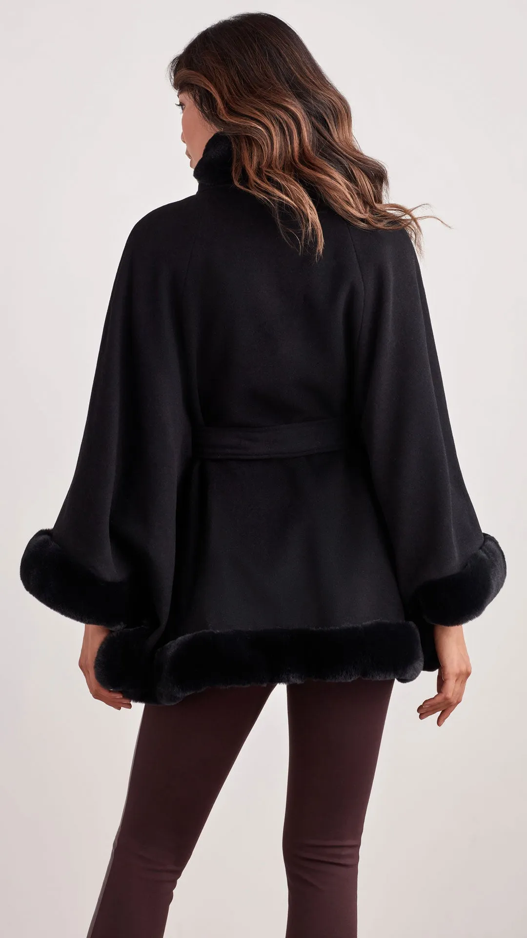 FAUX FUR TRIMMED WOOL CAPE