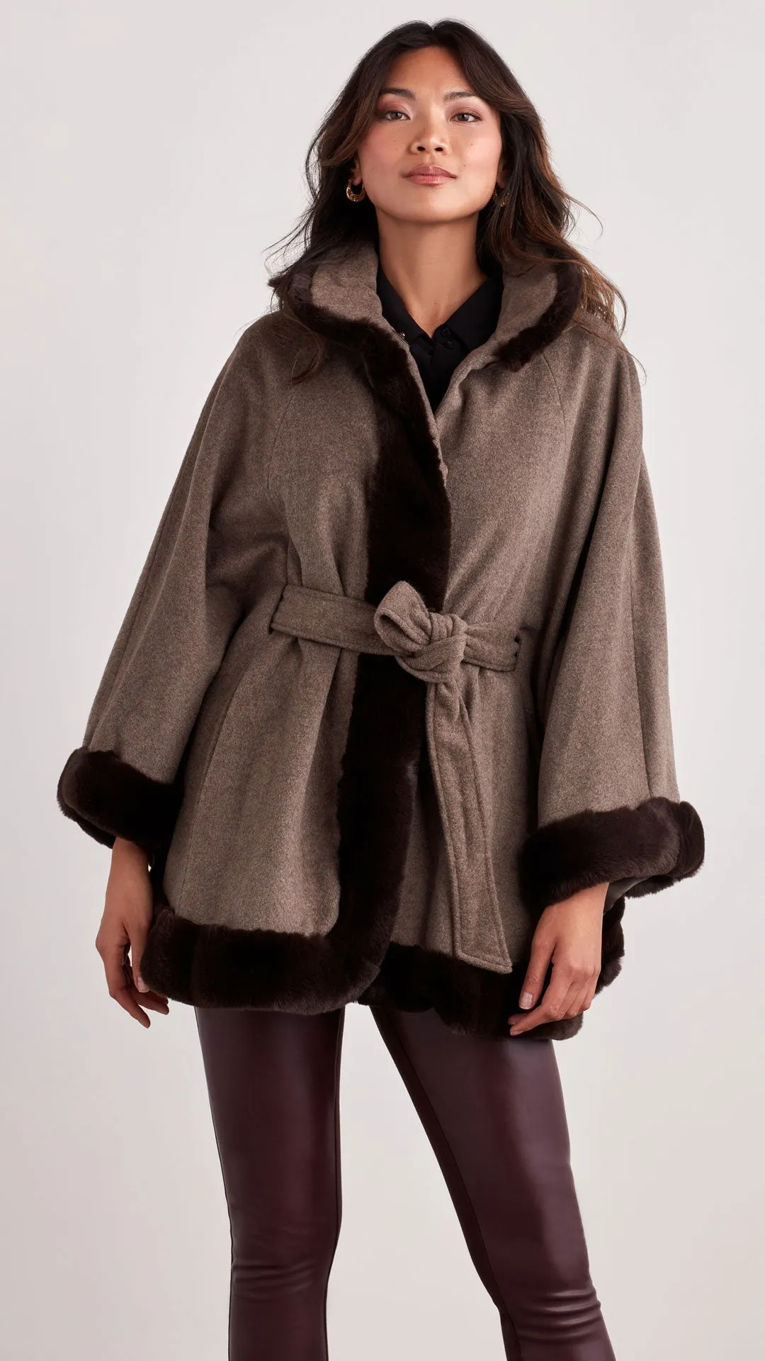 FAUX FUR TRIMMED WOOL CAPE