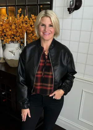 Faux Leather Bomber Jacket