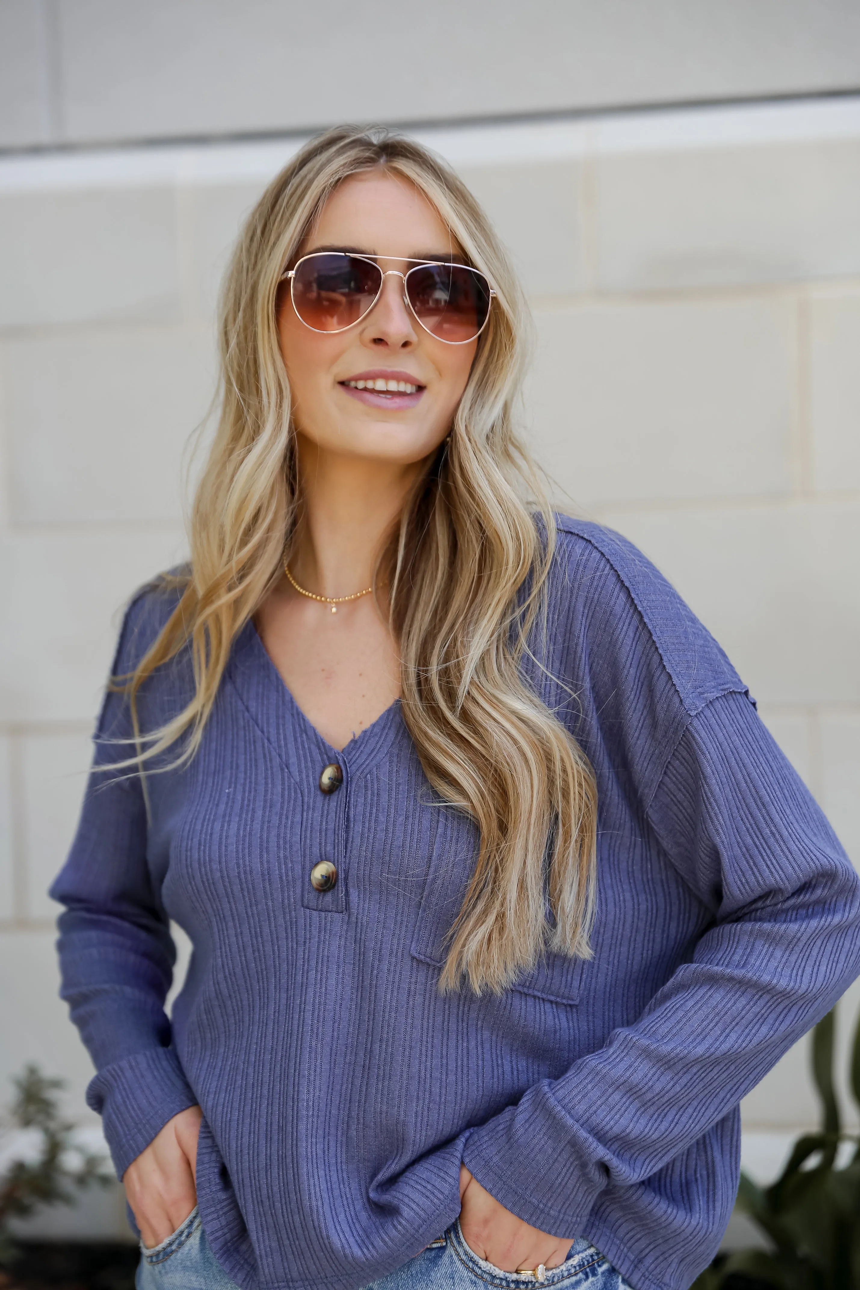 FINAL SALE - Cute Success Denim Knit Top