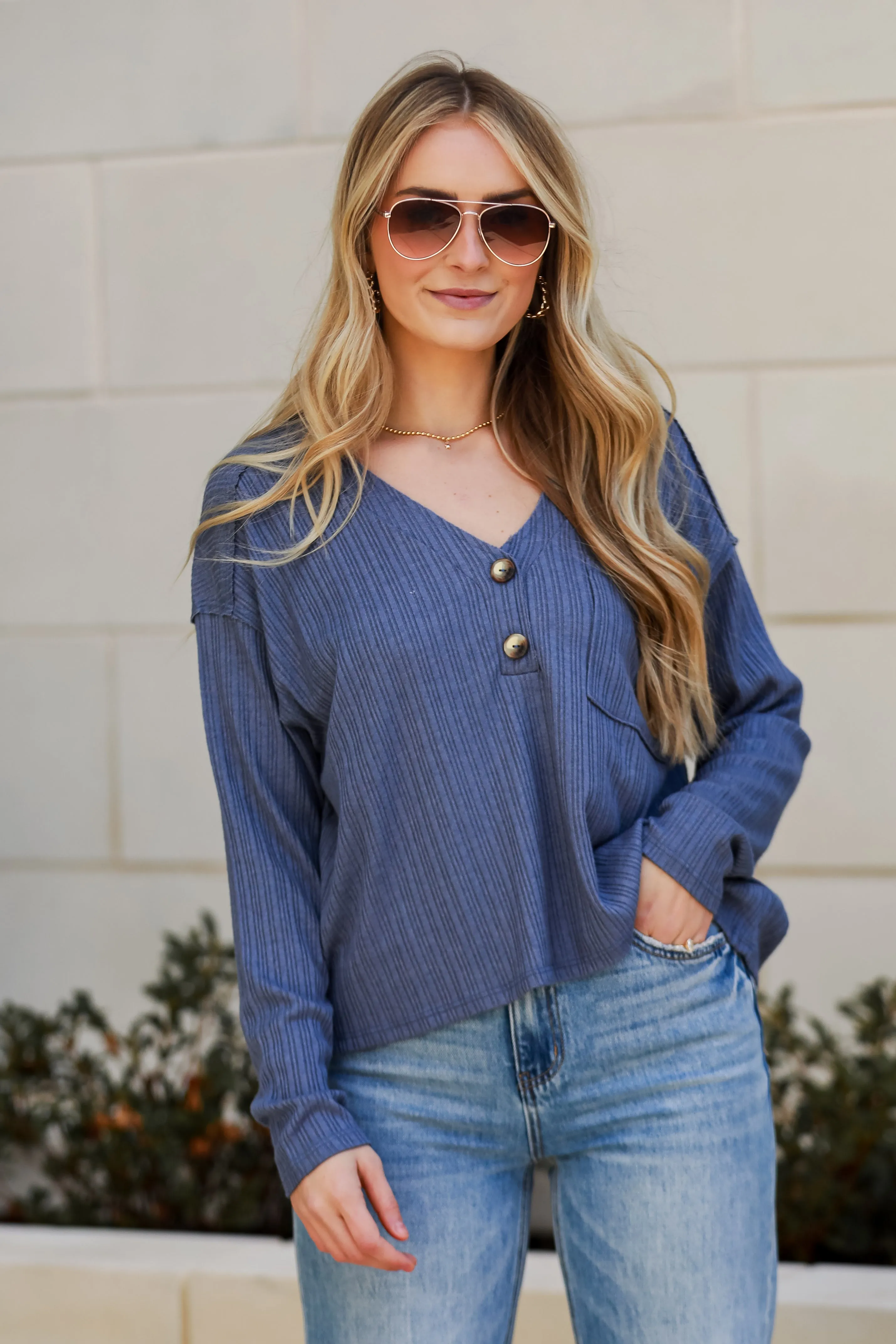 FINAL SALE - Cute Success Denim Knit Top