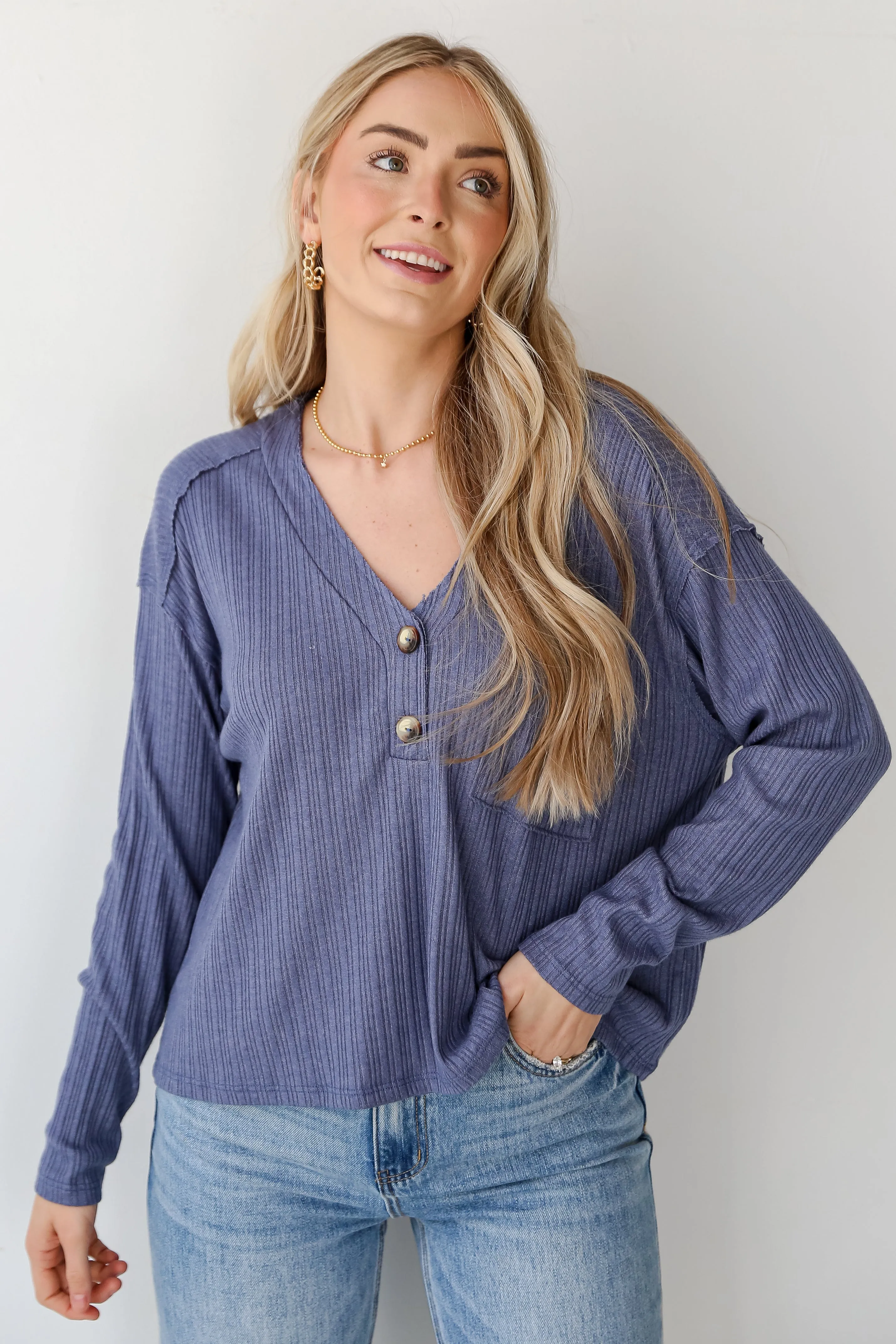 FINAL SALE - Cute Success Denim Knit Top