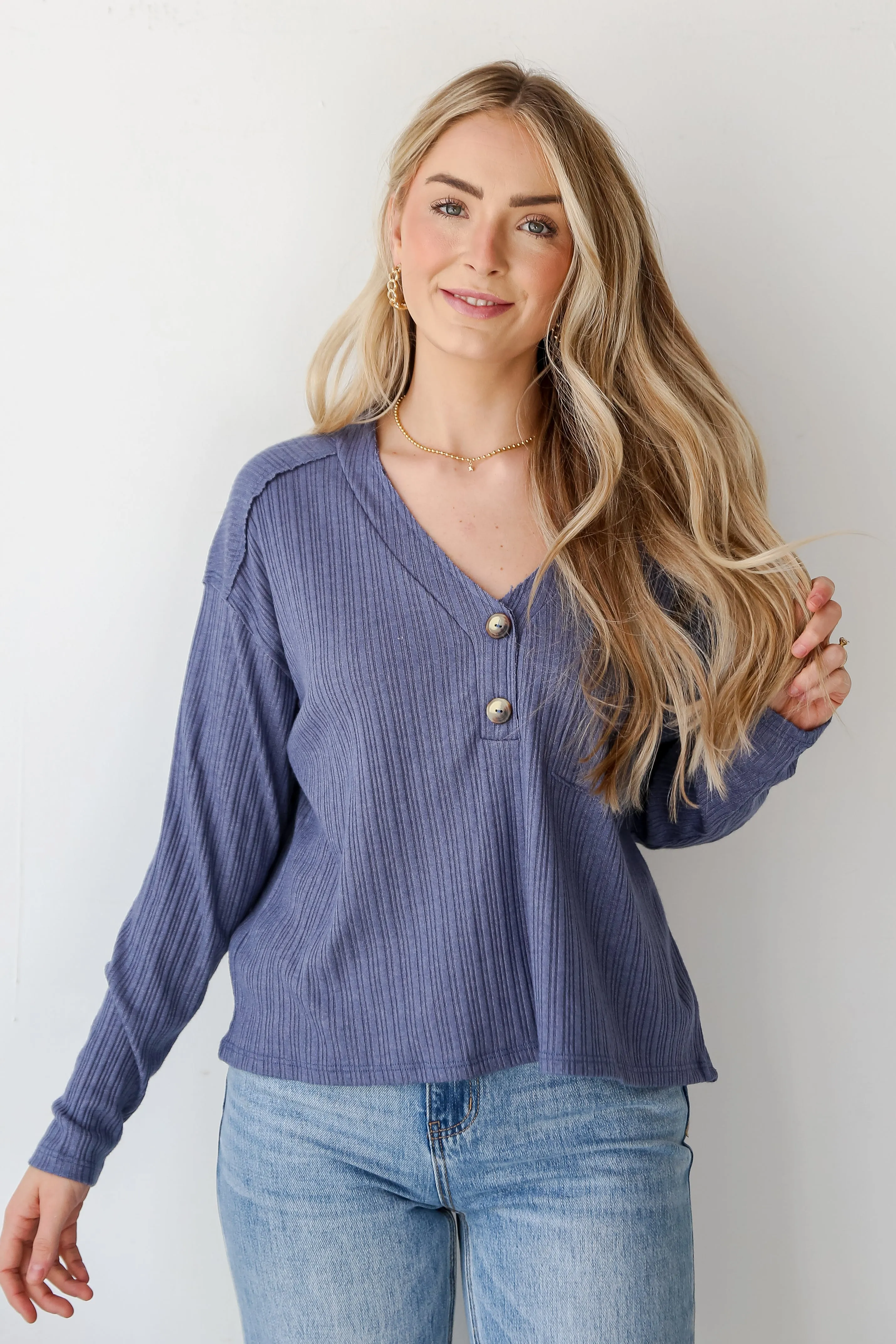 FINAL SALE - Cute Success Denim Knit Top