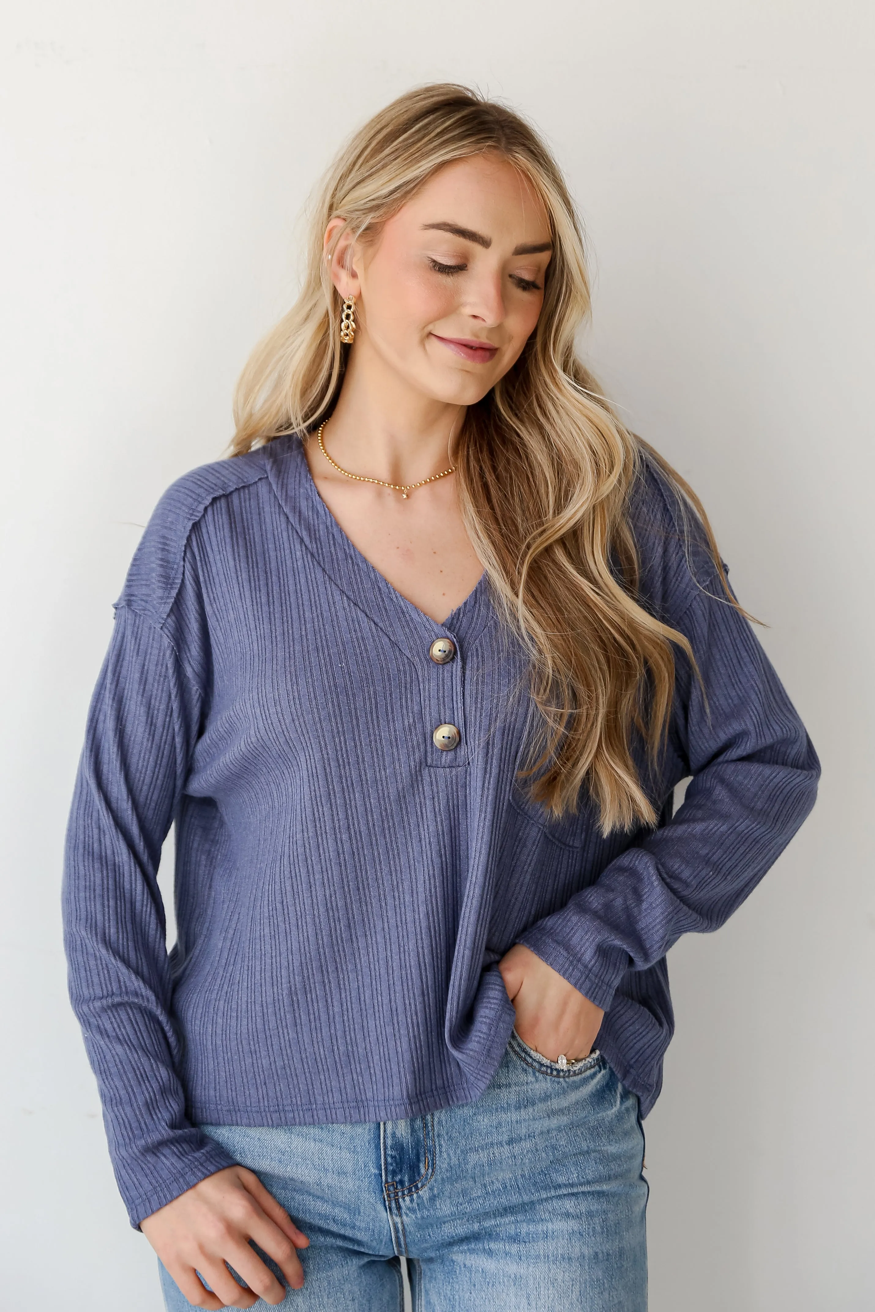 FINAL SALE - Cute Success Denim Knit Top