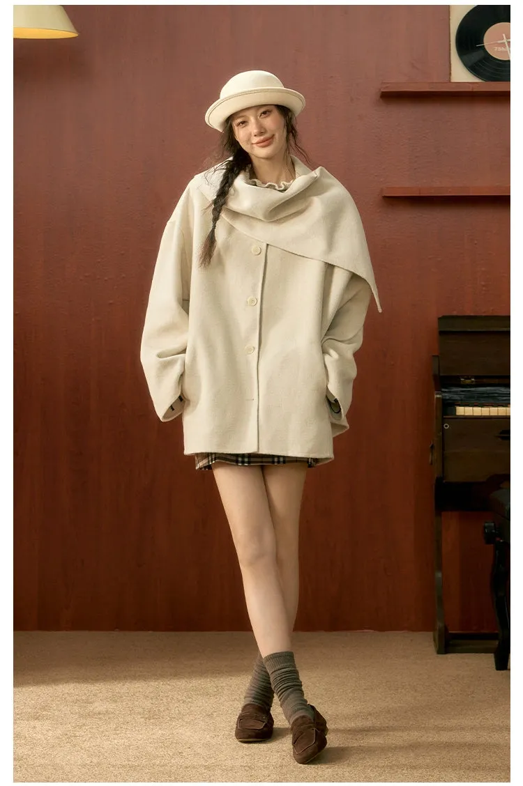 (Final Sale) Off-white & Blue Wool Cape Coat